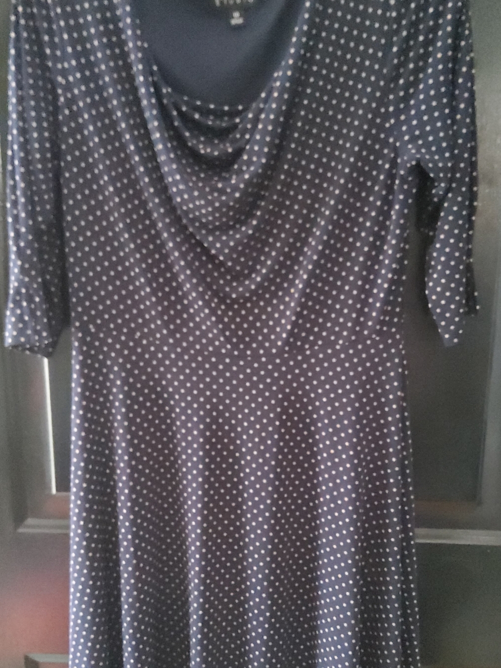 Enfocus Studio Navy with White Polka Dot Cowl Neck Dress Sz 10